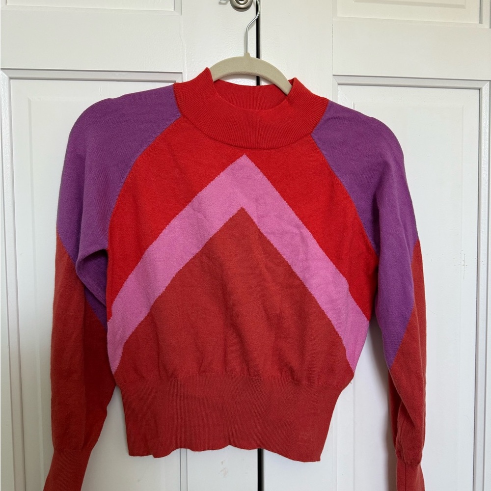 Deluc Red and Purple Cowl Neck Sweater
